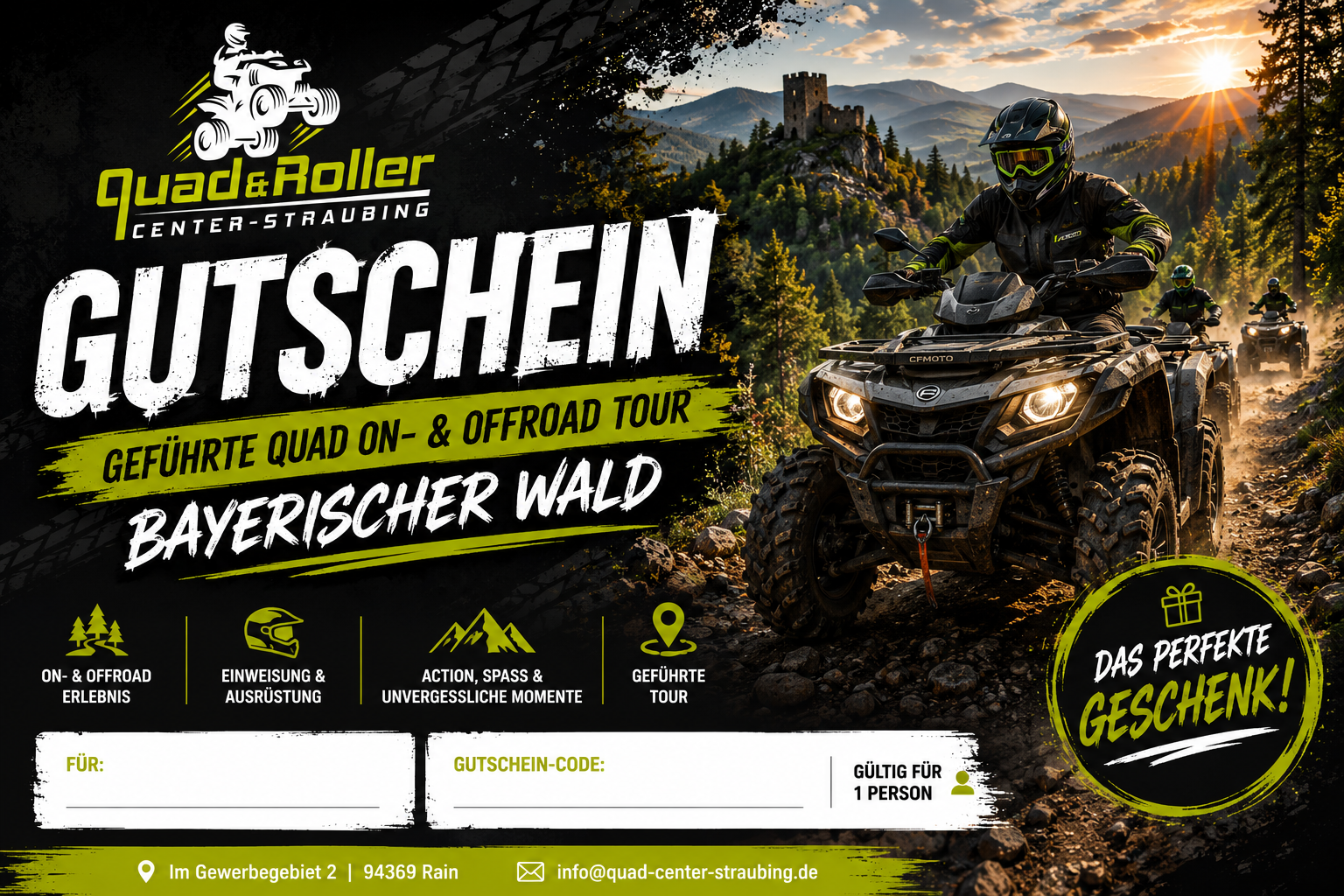 Gutschein Geführte Quad On&Offroad Tour Bayrischer Wald 2026
